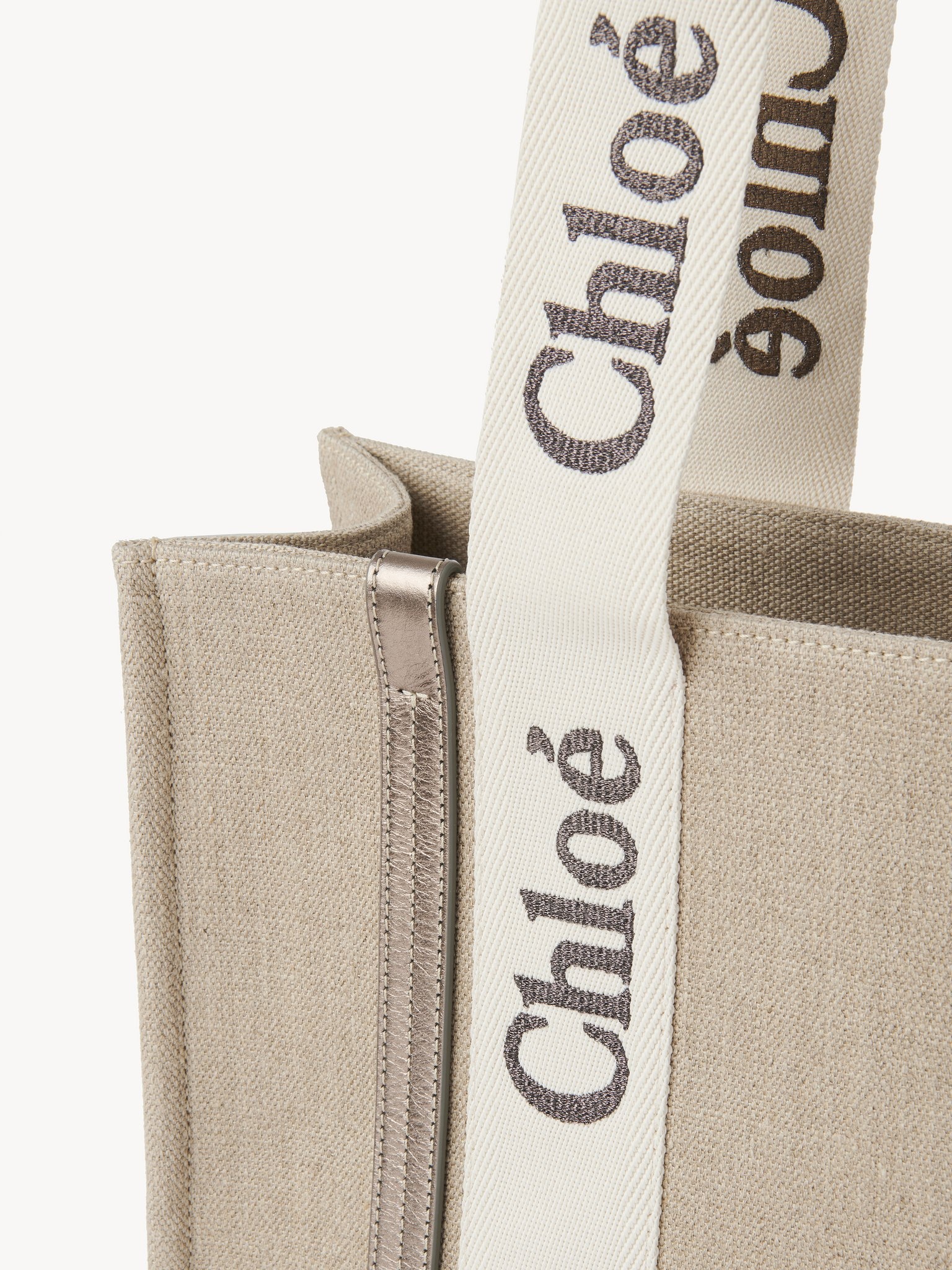 WOODY TOTE BAG IN LINEN & LEATHER - 7