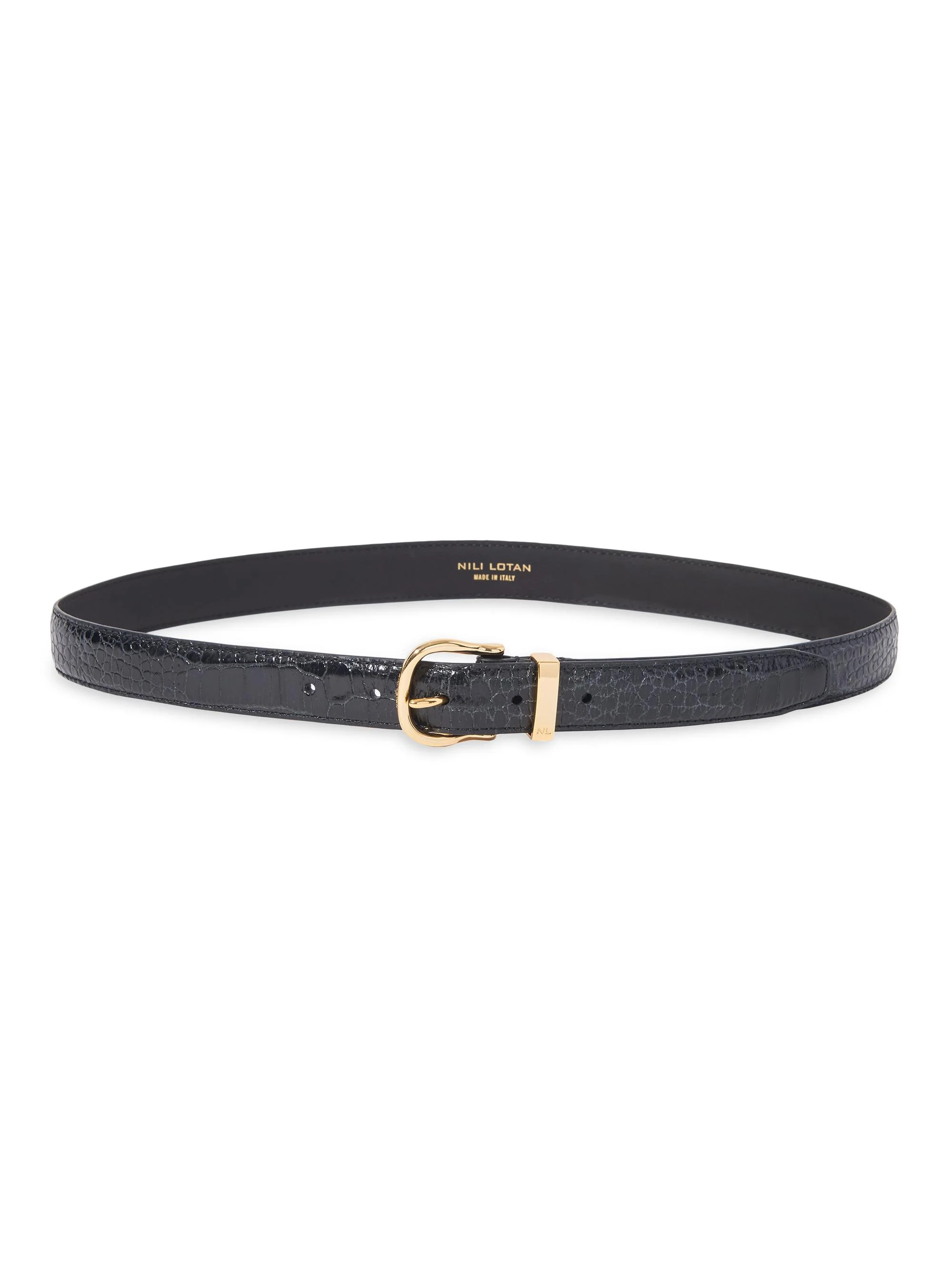 Women's Louise Slim Leather Belt - Black - 1
