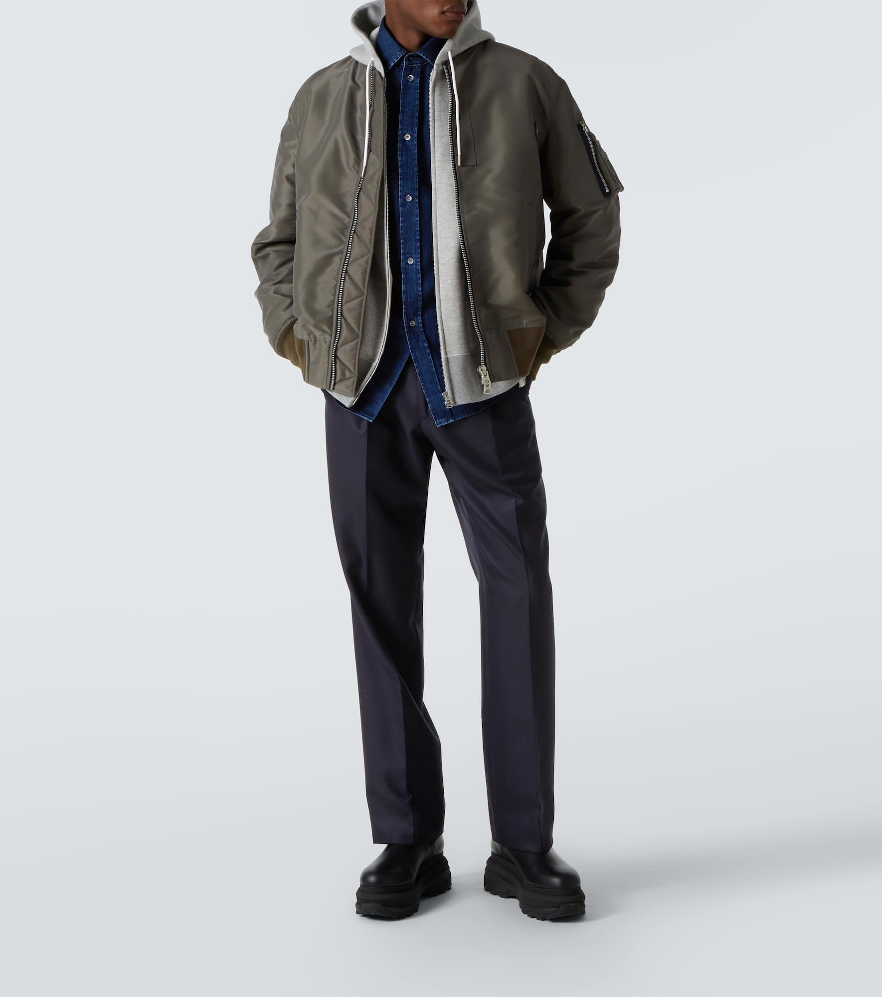 Cotton jersey and technical twill hoodie - 2