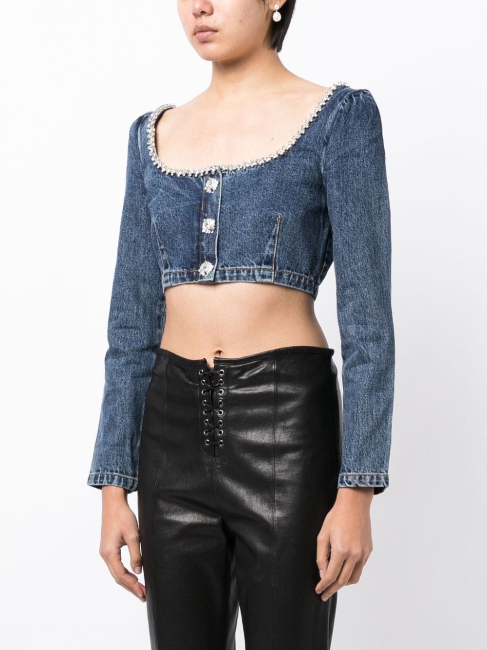 crystal-embellished cropped denim top - 3