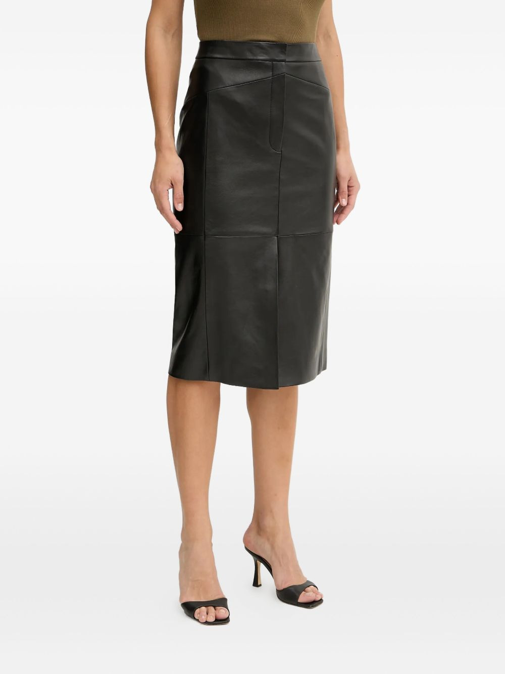 leather panelled midi straight skirt - 1