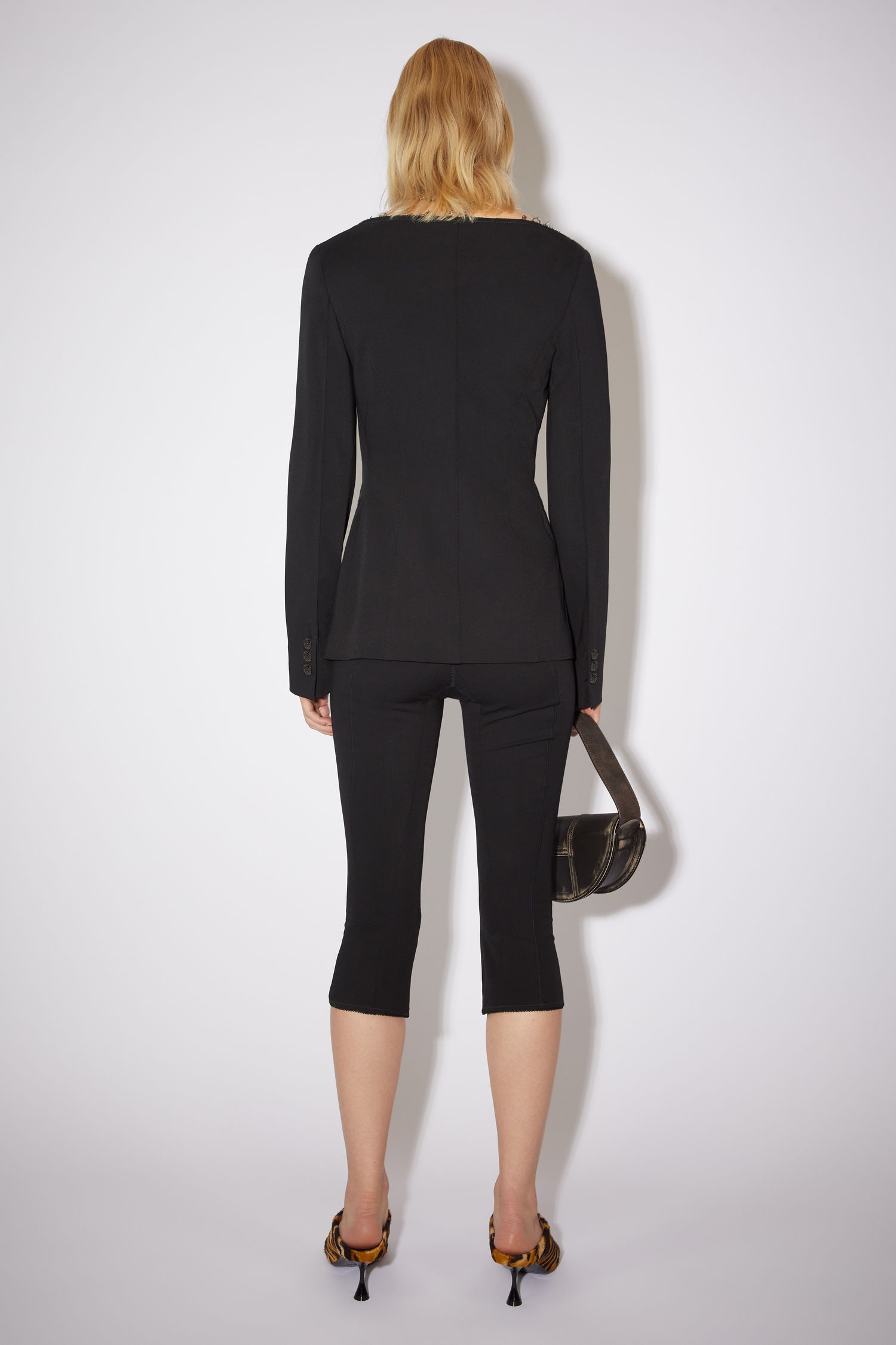 Collarless suit jacket - Black - 3