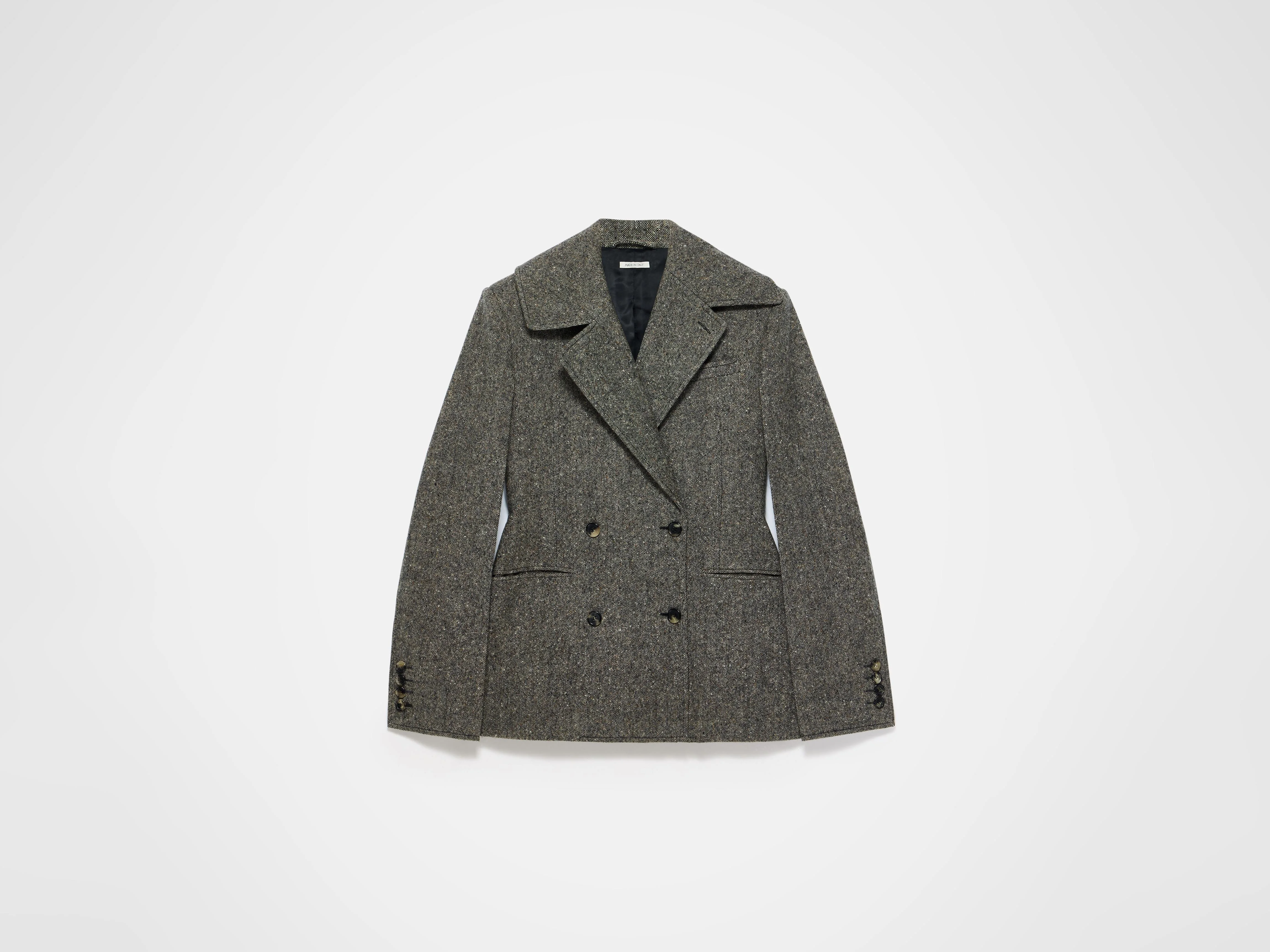 FITTED WAIST TAILORED JACKET IN BEIGE & BLACK - 1