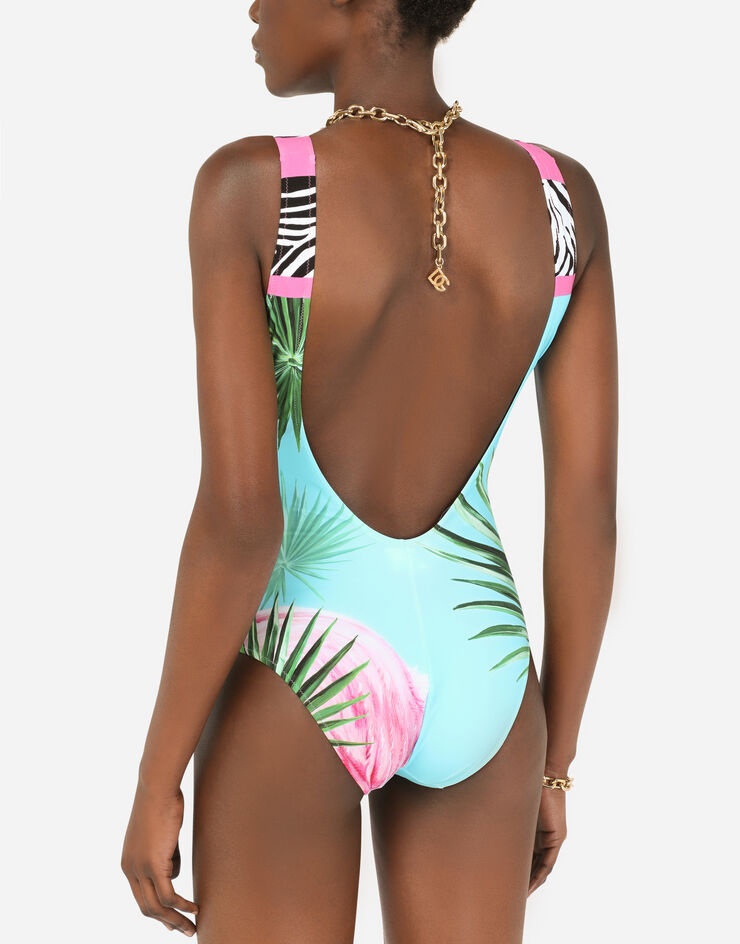 One-piece racing swimsuit with flamingo print - 6