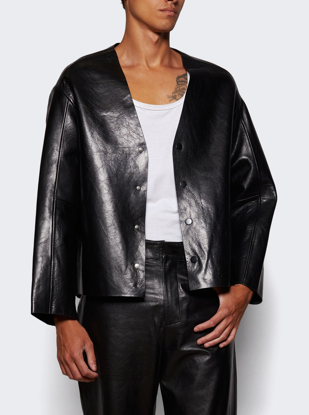Minimal Leather Jacket Black - 2