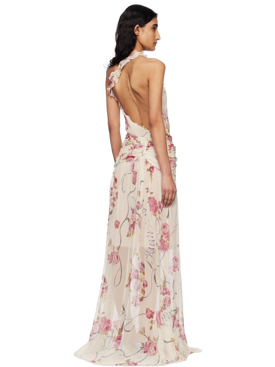 Off-White & Pink One-Shoulder Creponne Maxi Dress - 3