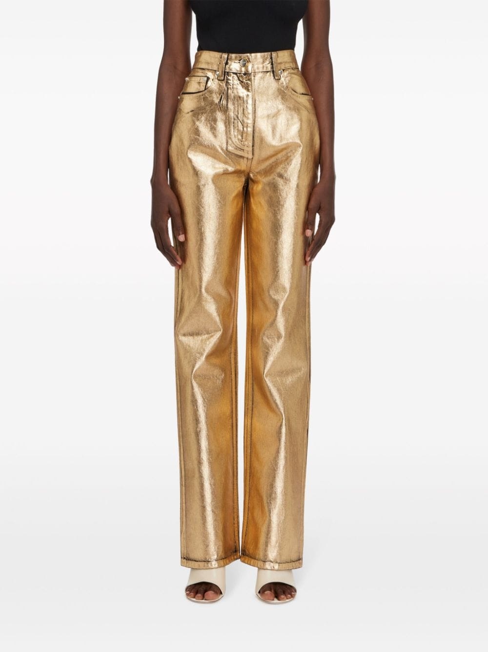 logo-patch metallic-finish high-waist trousers - 3