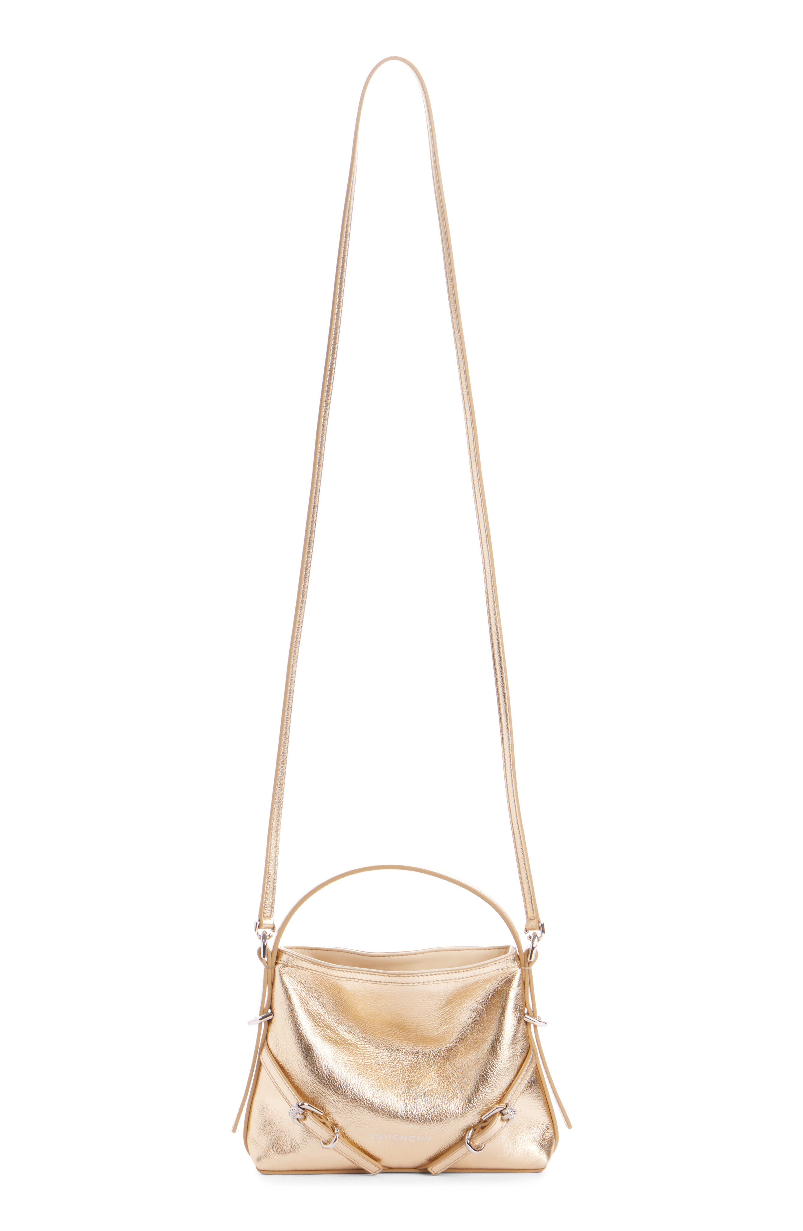 Givenchy Nano Voyou Metallic Leather Top Handle Bag in Golden Sand at Nordstrom - 3