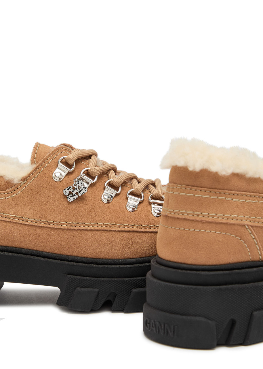 Ganni Faux Shearling-trimmed Suede Derby Shoes - 4