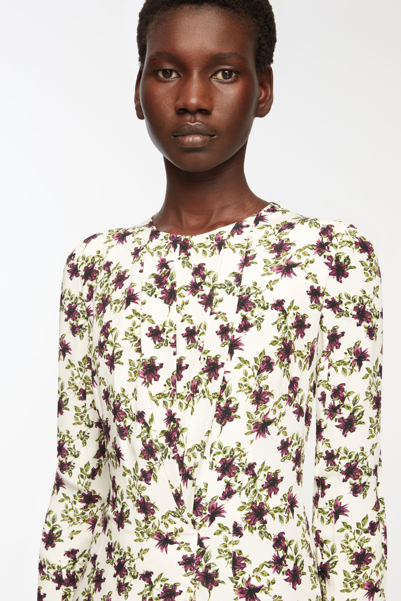 Silverio Dress In Purple & Olive Lillies On Ivory Silk Crepe De Chine 3