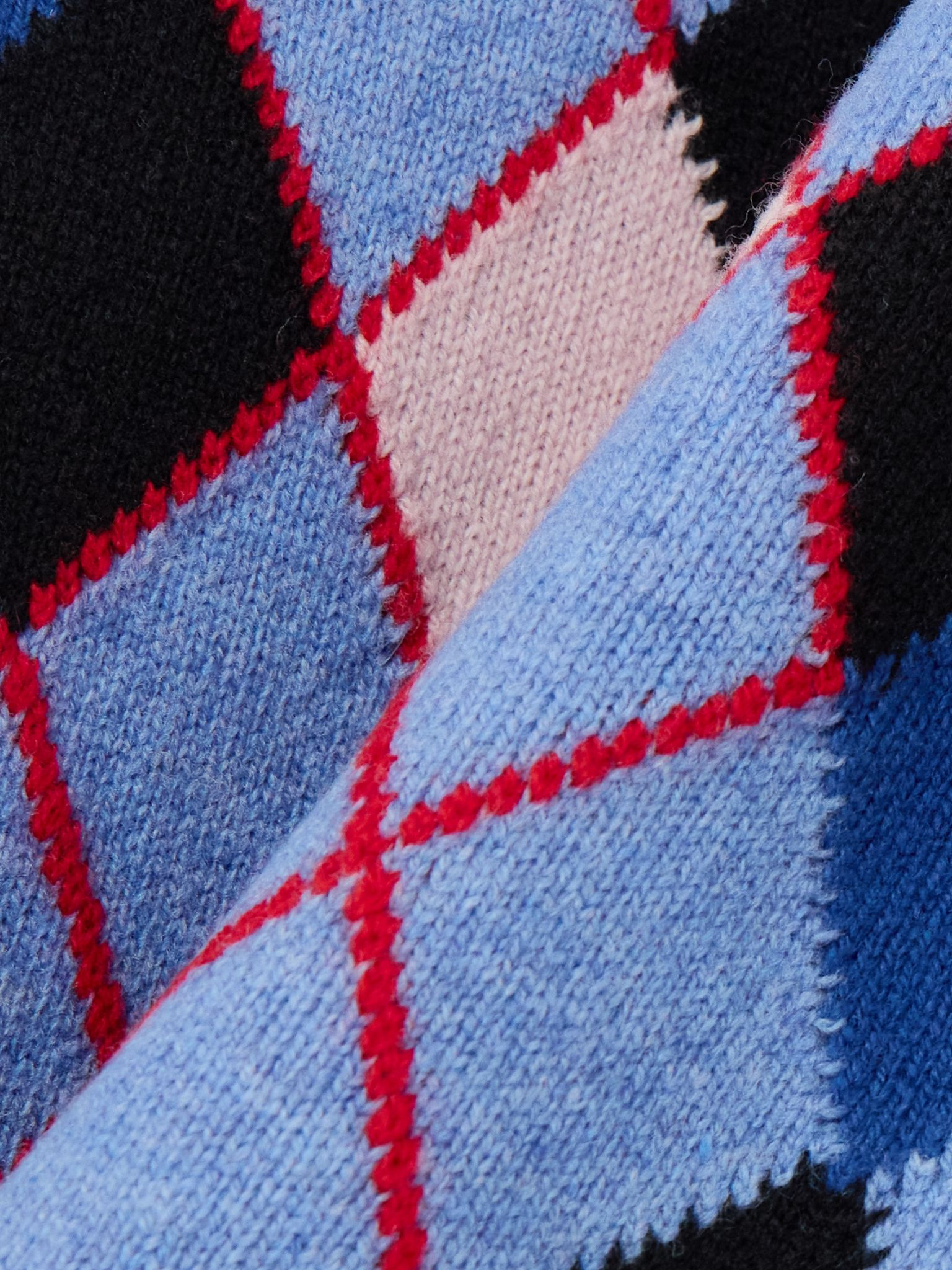 Embroidered argyle wool polo shirt Blue - 4