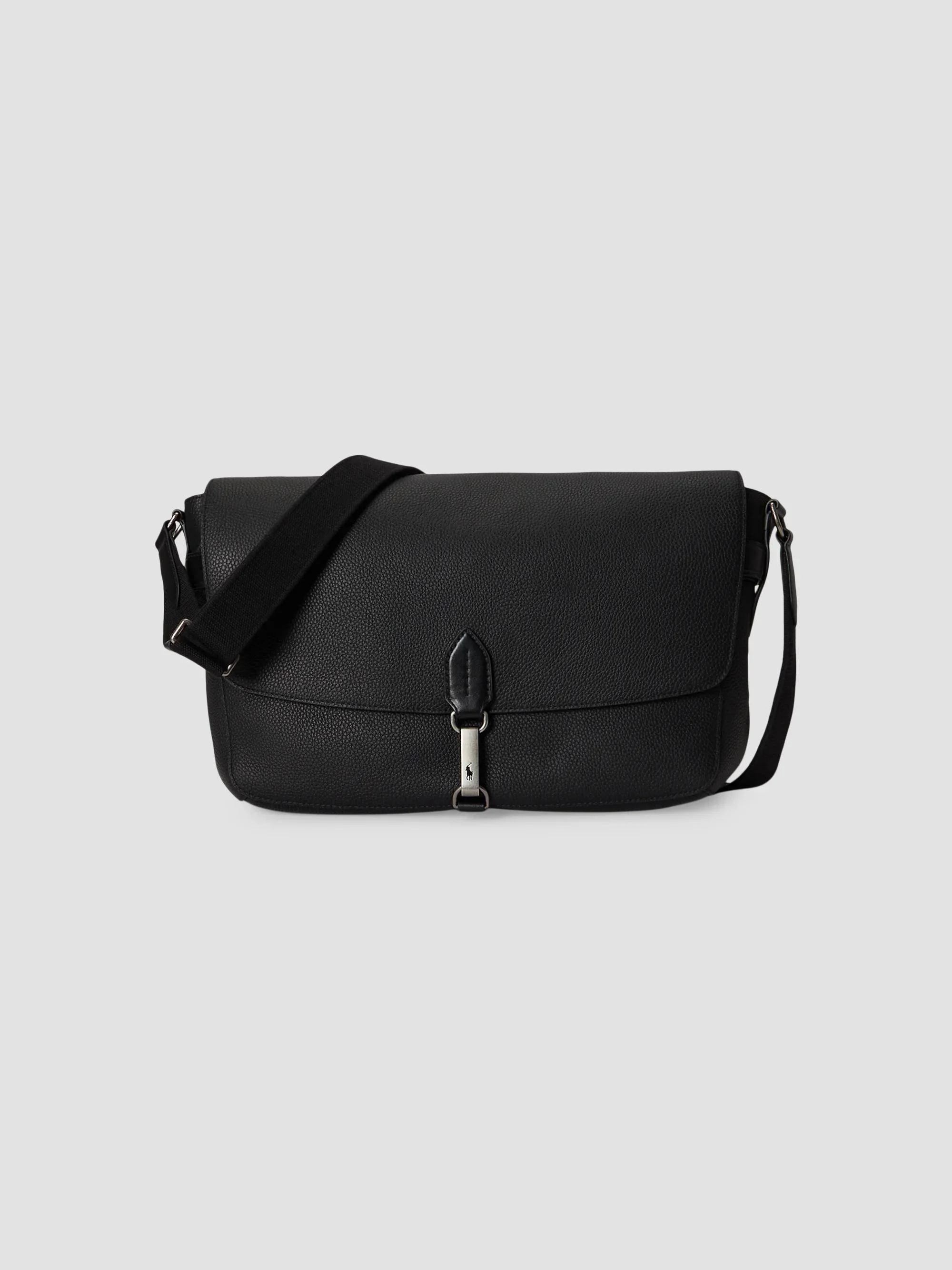 Men's Polo ID Pebbled Leather Messenger Bag - Black - 1