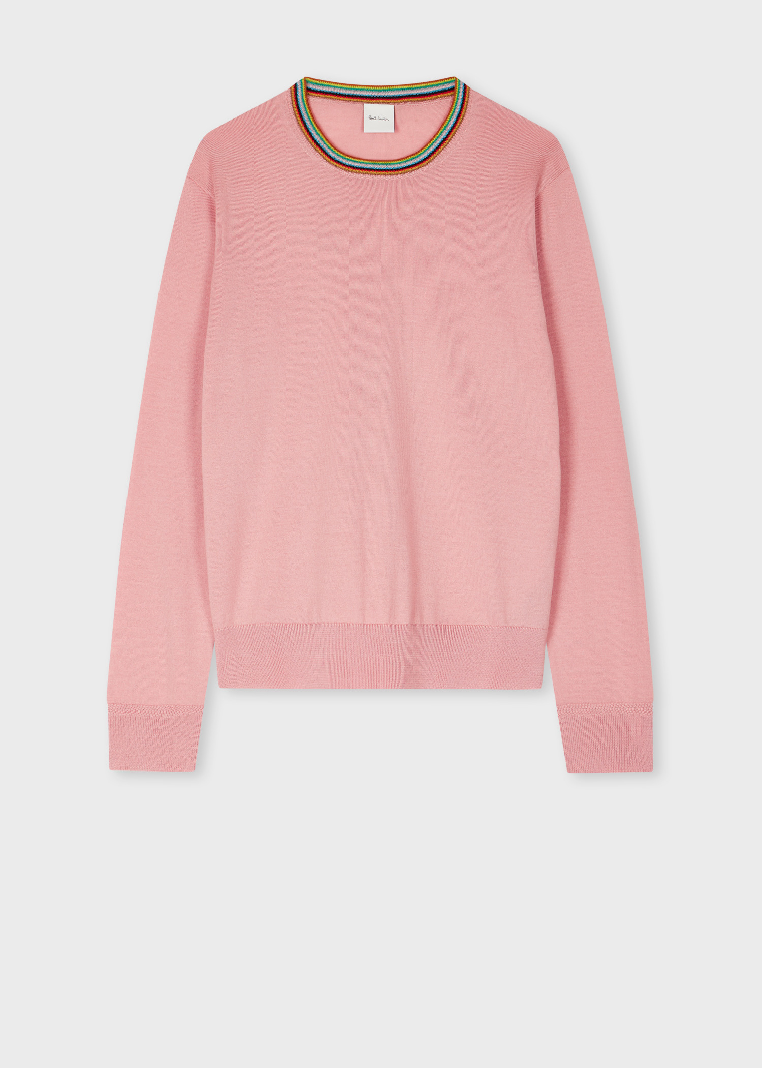 Women's Pink 'Signature Stripe' Crew Neck Merino Wool Sweater - 1
