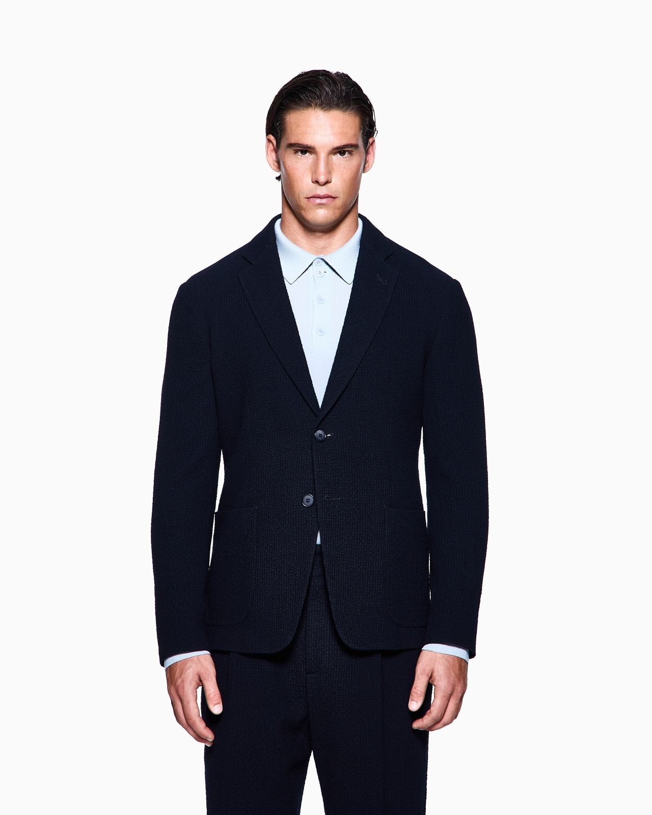 SINGLE-BREASTED JACKET IN STRETCH WOOL SEERSUCKER - 4