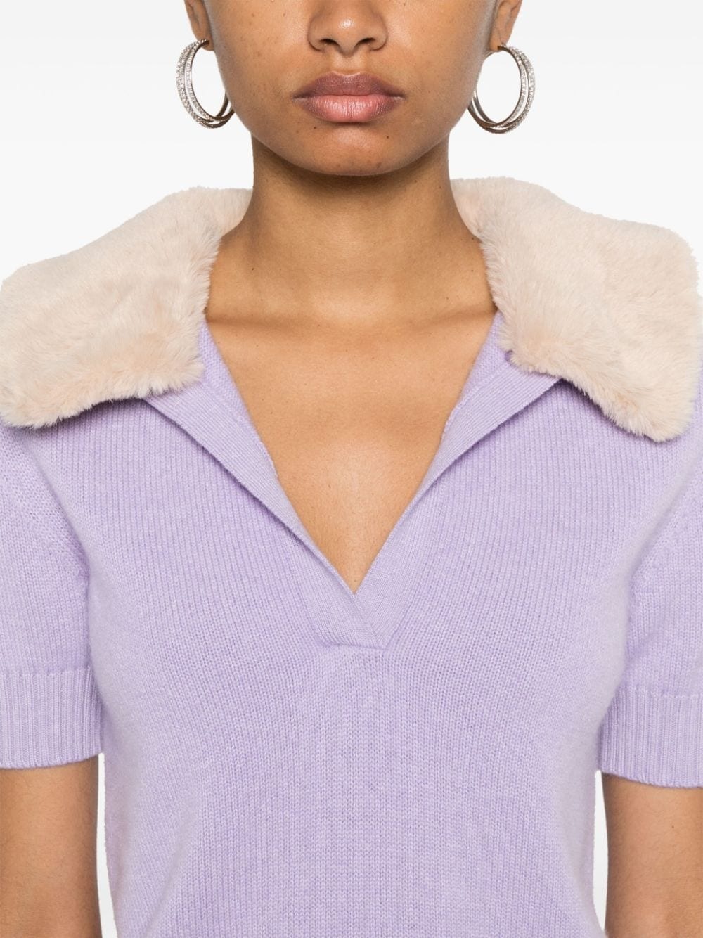 faux fur-collar knit top - 5