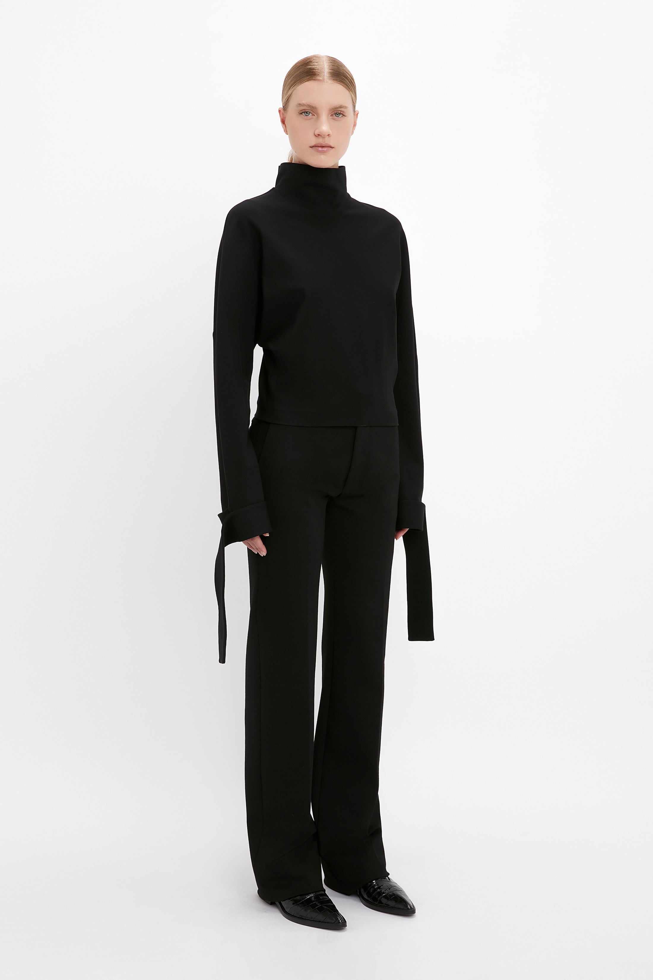 Tie Sleeve Ponti Top In Black - 3