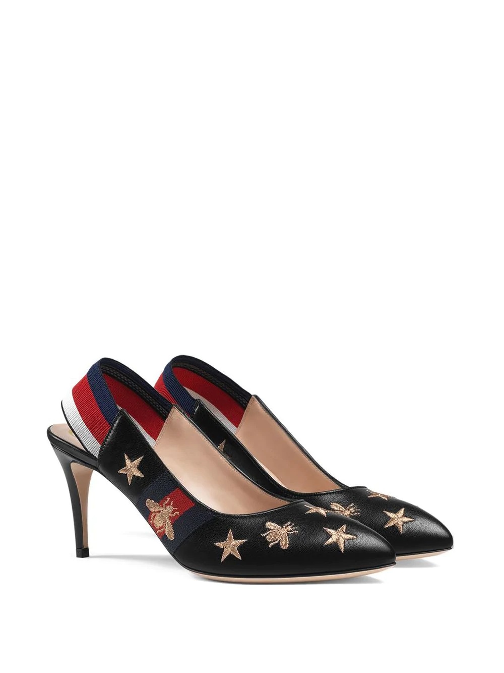 embroidered leather Web slingback pump - 2