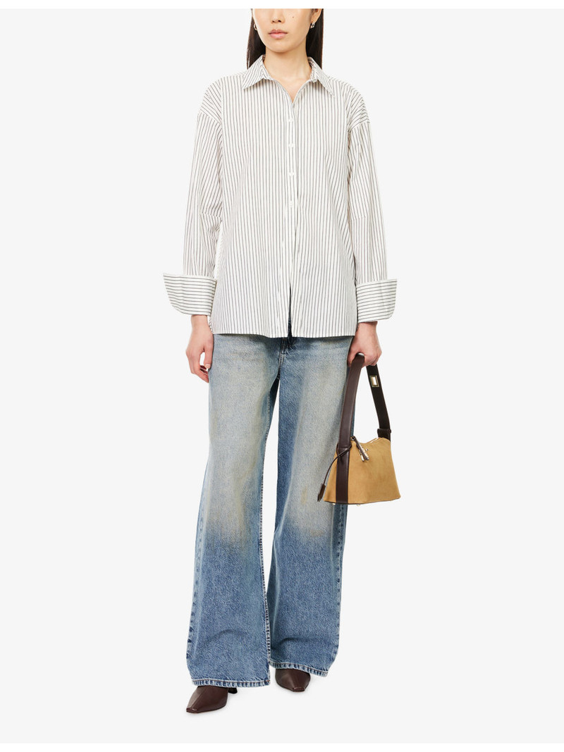 GOOD AMERICAN Tie-Back Striped Stretch-Cotton Shirt outlook