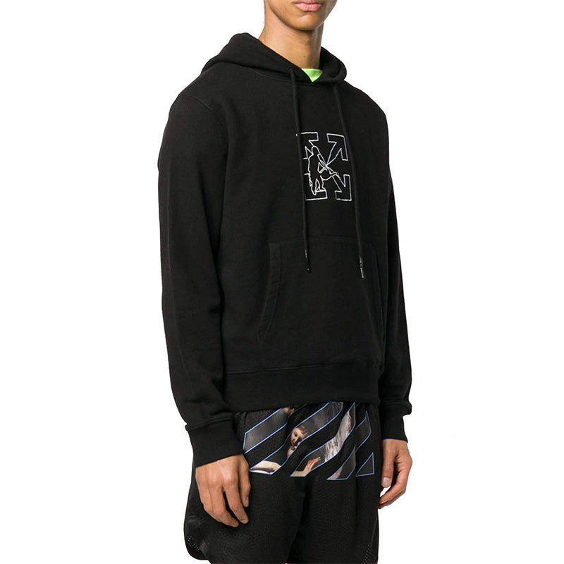 Off-White FW20 Embroidery Hooded Pullover Men Black OMBB034E20FLE0031001 - 3
