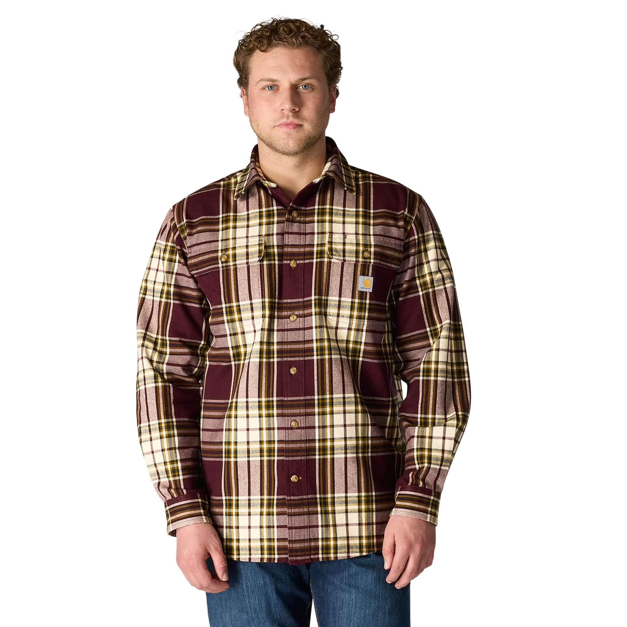 Loose Fit Heavyweight Flannel Long-Sleeve Plaid Shirt - 1