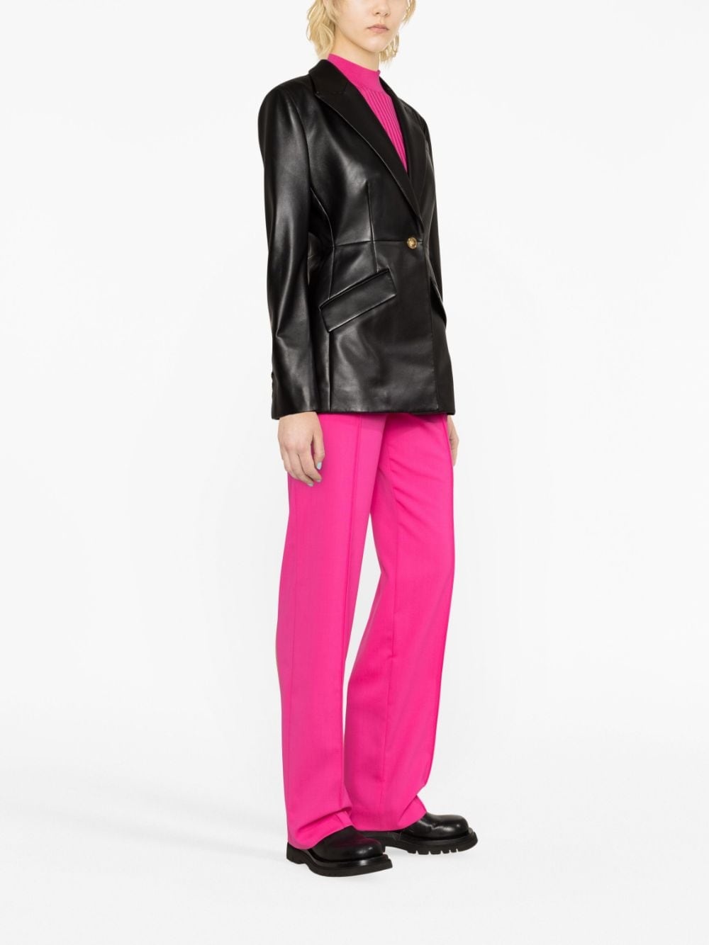 Medusa single-breasted leather blazer - 4