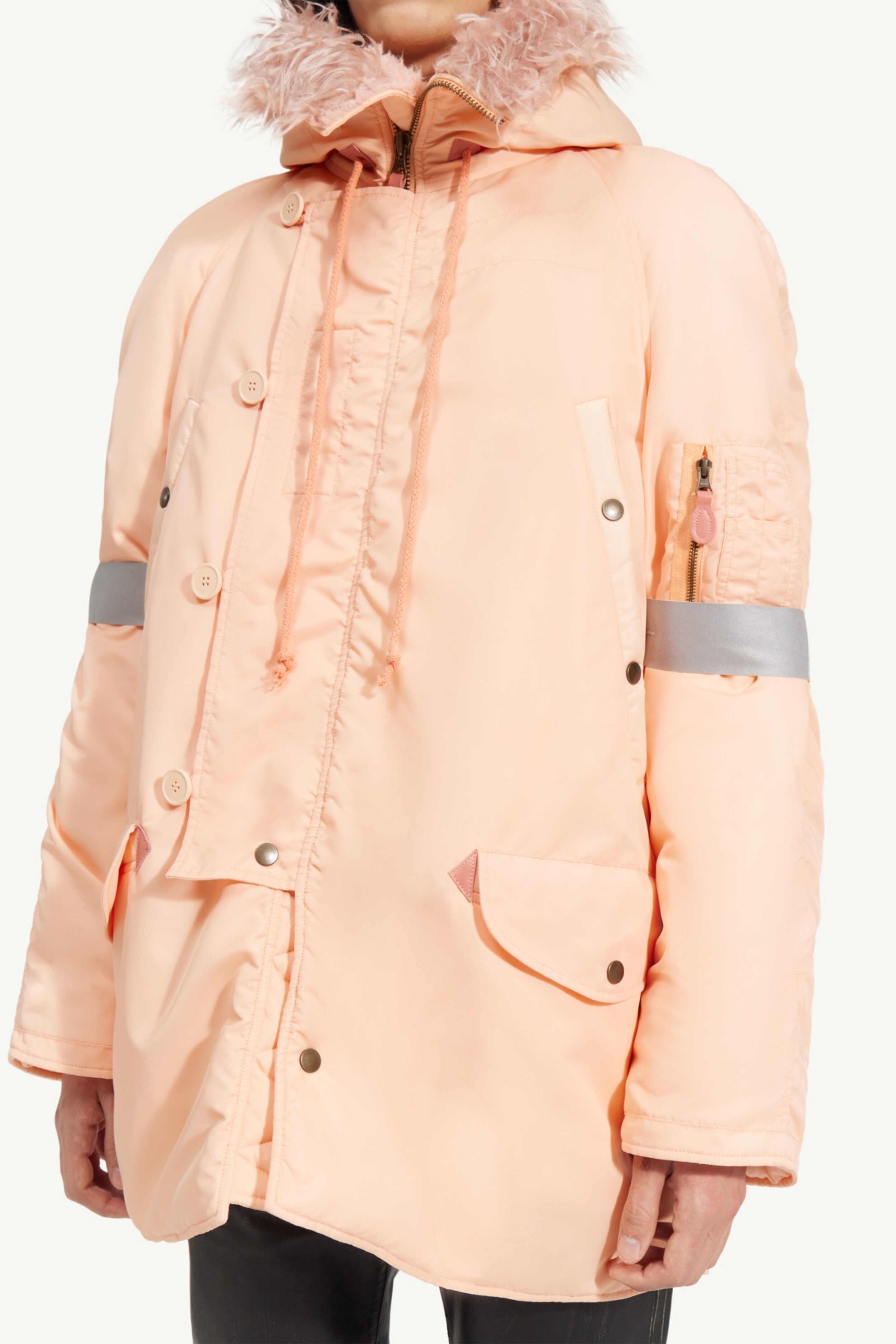 Faux fur collar long-line jacket - 5