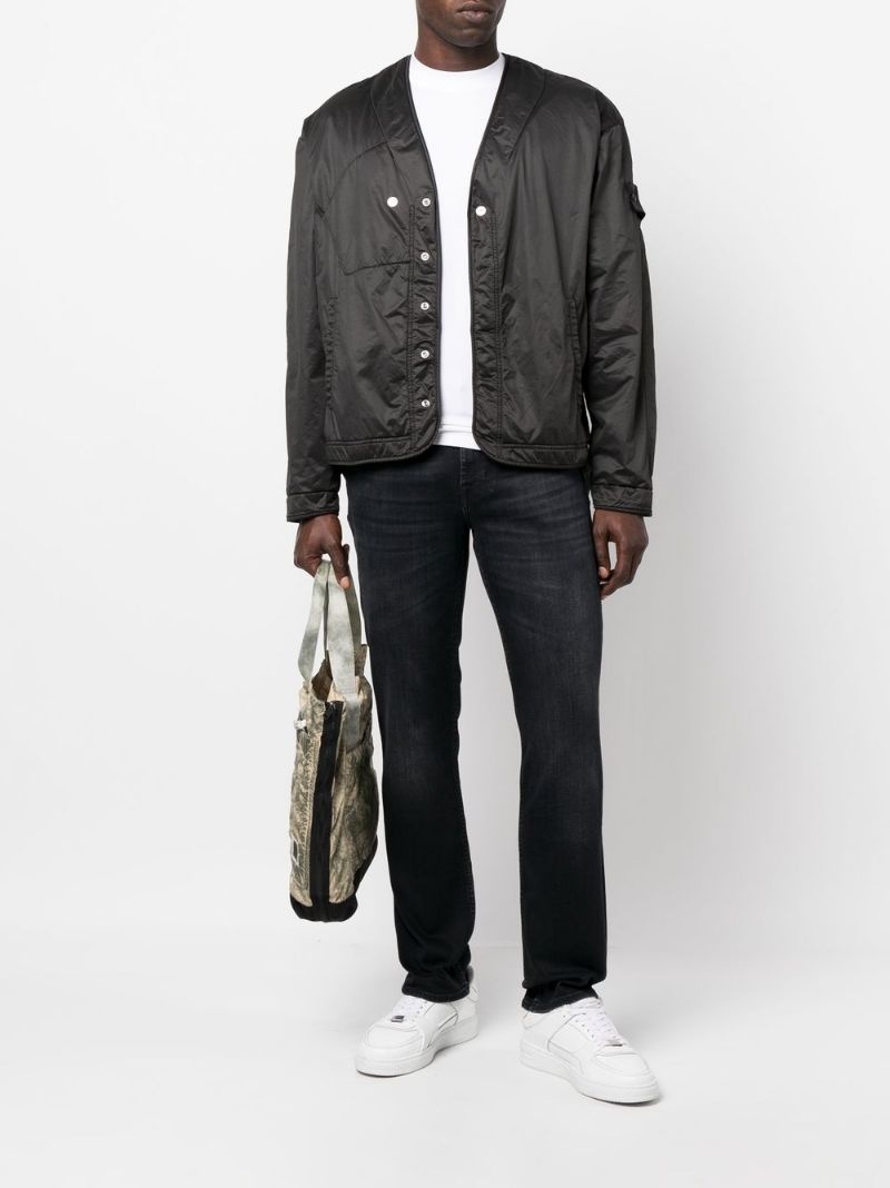 logo-patch collarless jacket - 2