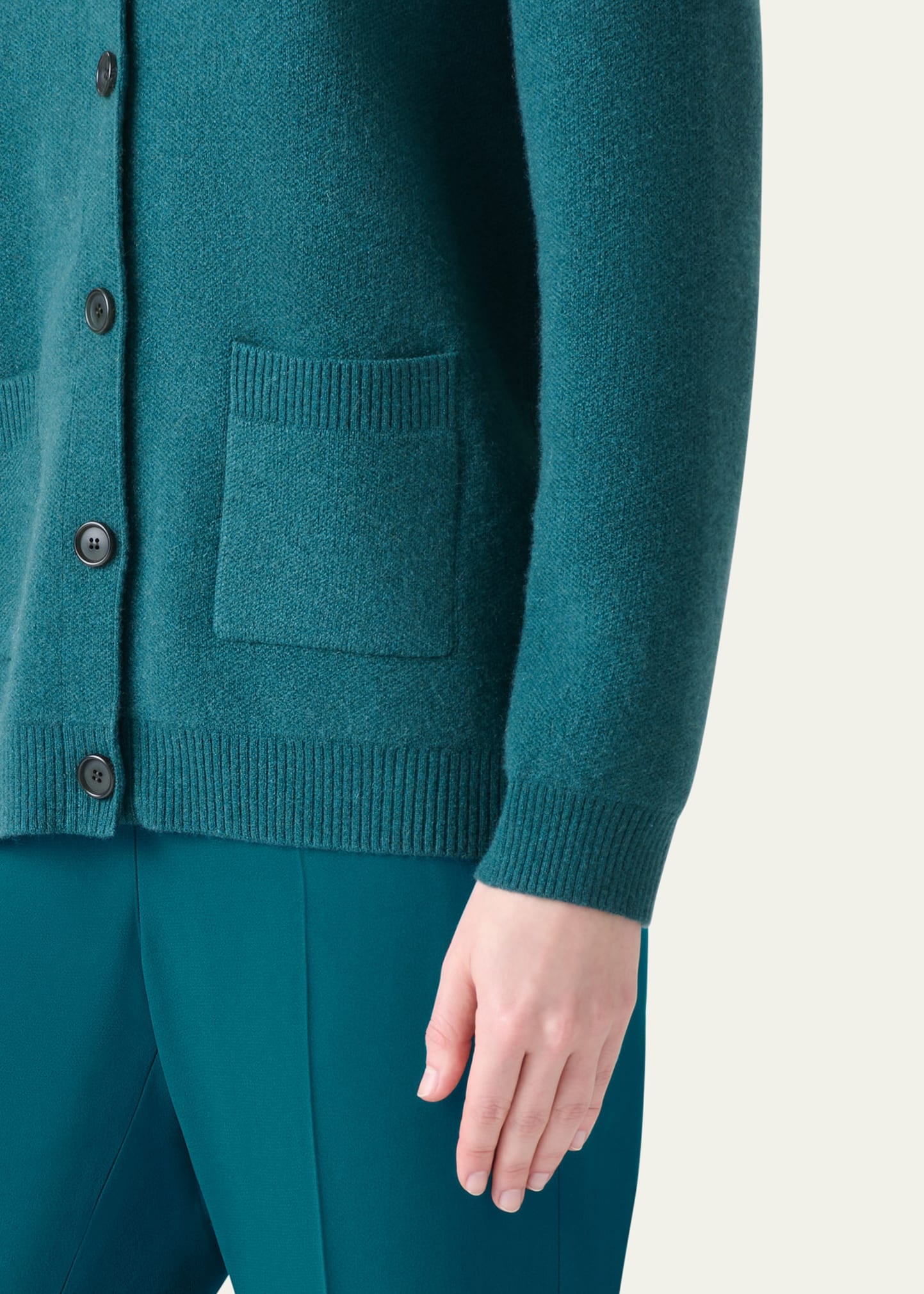 Pure Cashmere Pique Knit Crewneck Cardigan - 5