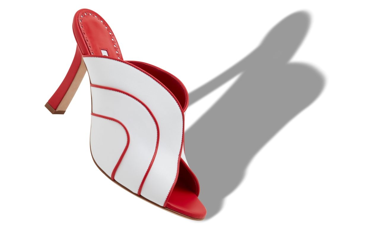 White and Red Nappa Leather Mules - 2