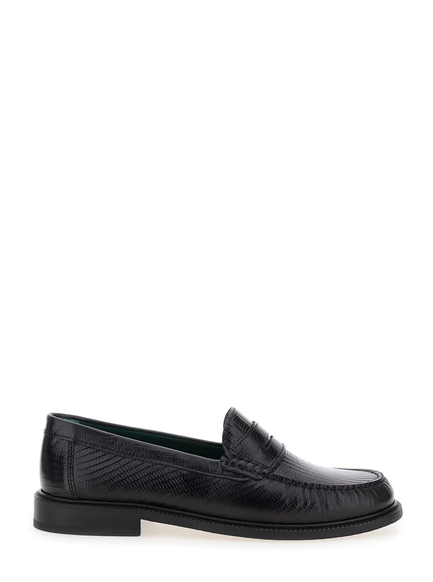 Vinny'S Black Loafers With Embossed Lizard Effect And Almond Toe In Leather Man - 1