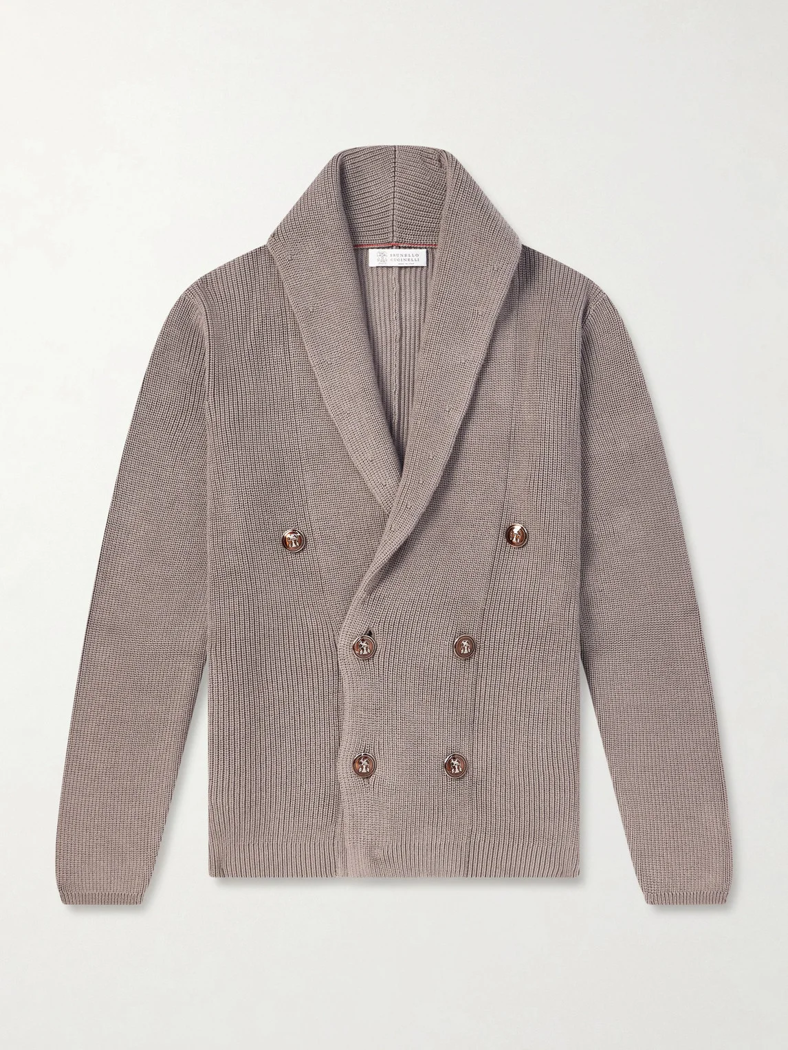 Shawl-Collar Double-Breasted Ribbed Cotton Cardigan - 1