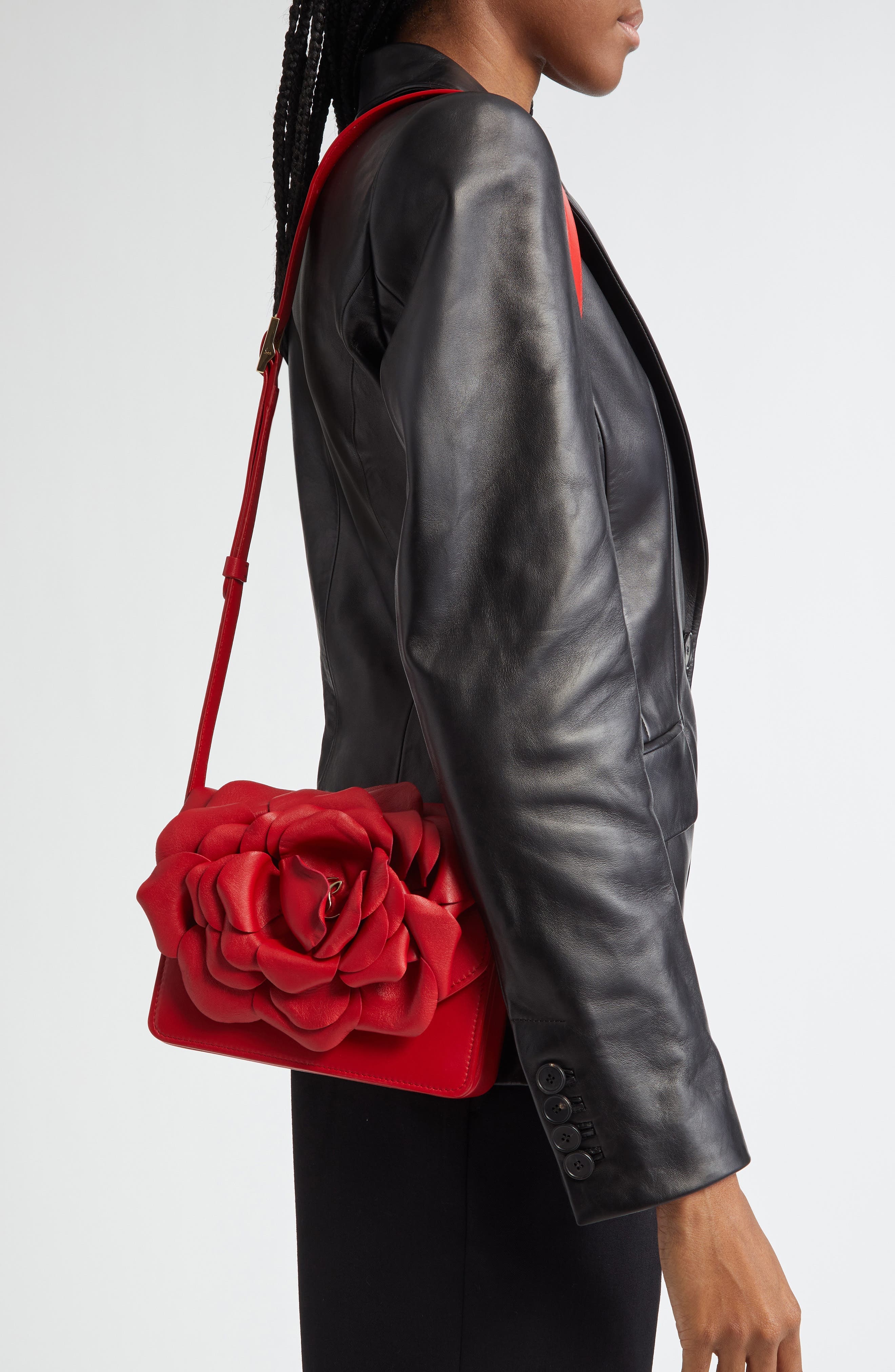 Christian Louboutin Small Loubi54 3D Rose Leather Crossbody Bag in R258 Loubi/Gold at Nordstrom - 2
