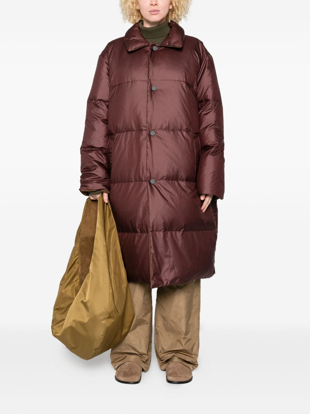 quilted button-fastening coat - 2