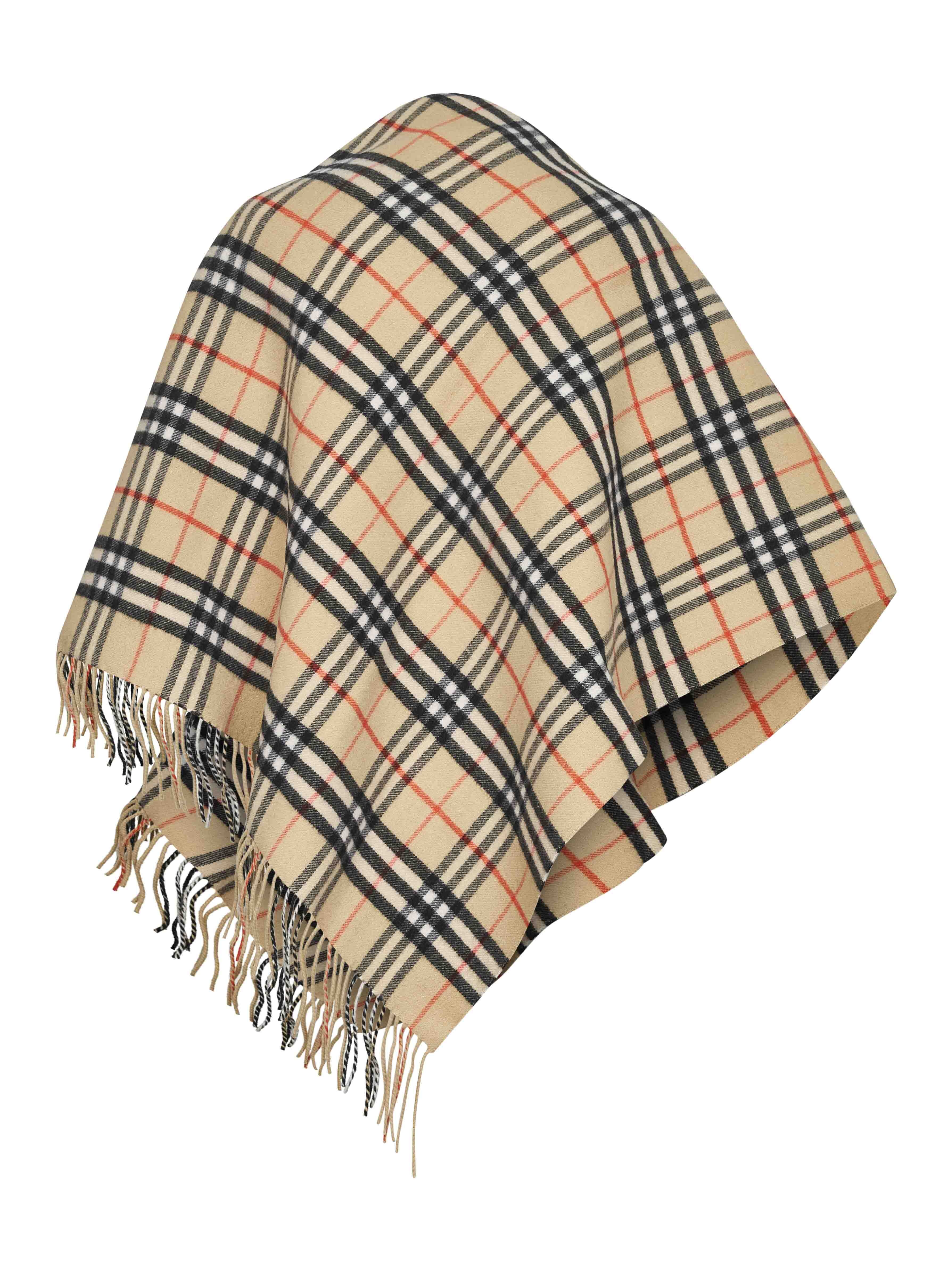 Beige Check wool and cashmere cape - 2