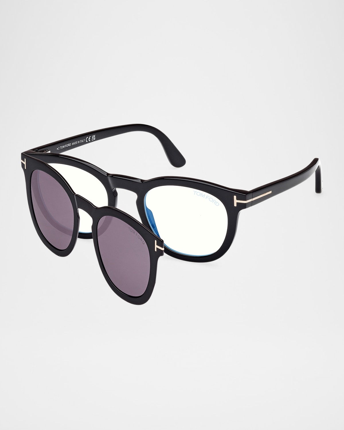 Men's FT5993-BM Round Blue-Block Optical Frames with Magnetic Sunglasses Clip - 3
