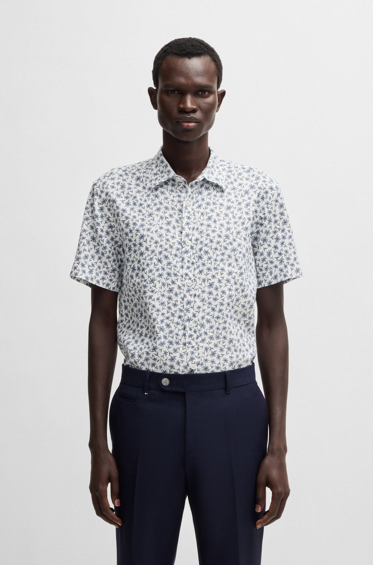 SLIM-FIT SHIRT IN FLORAL-PRINT STRETCH LINEN - 2