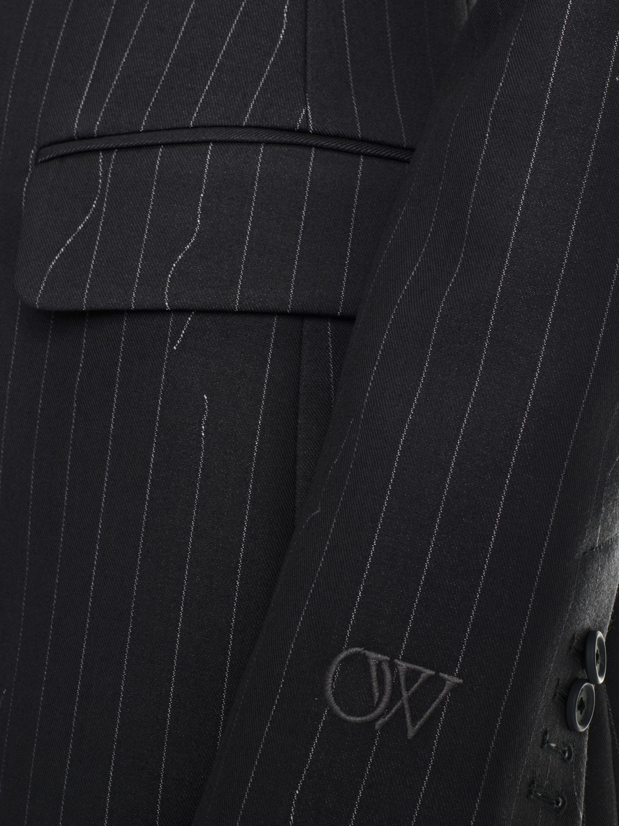 Pinstripe Fitted 3 Button Jacket - 5