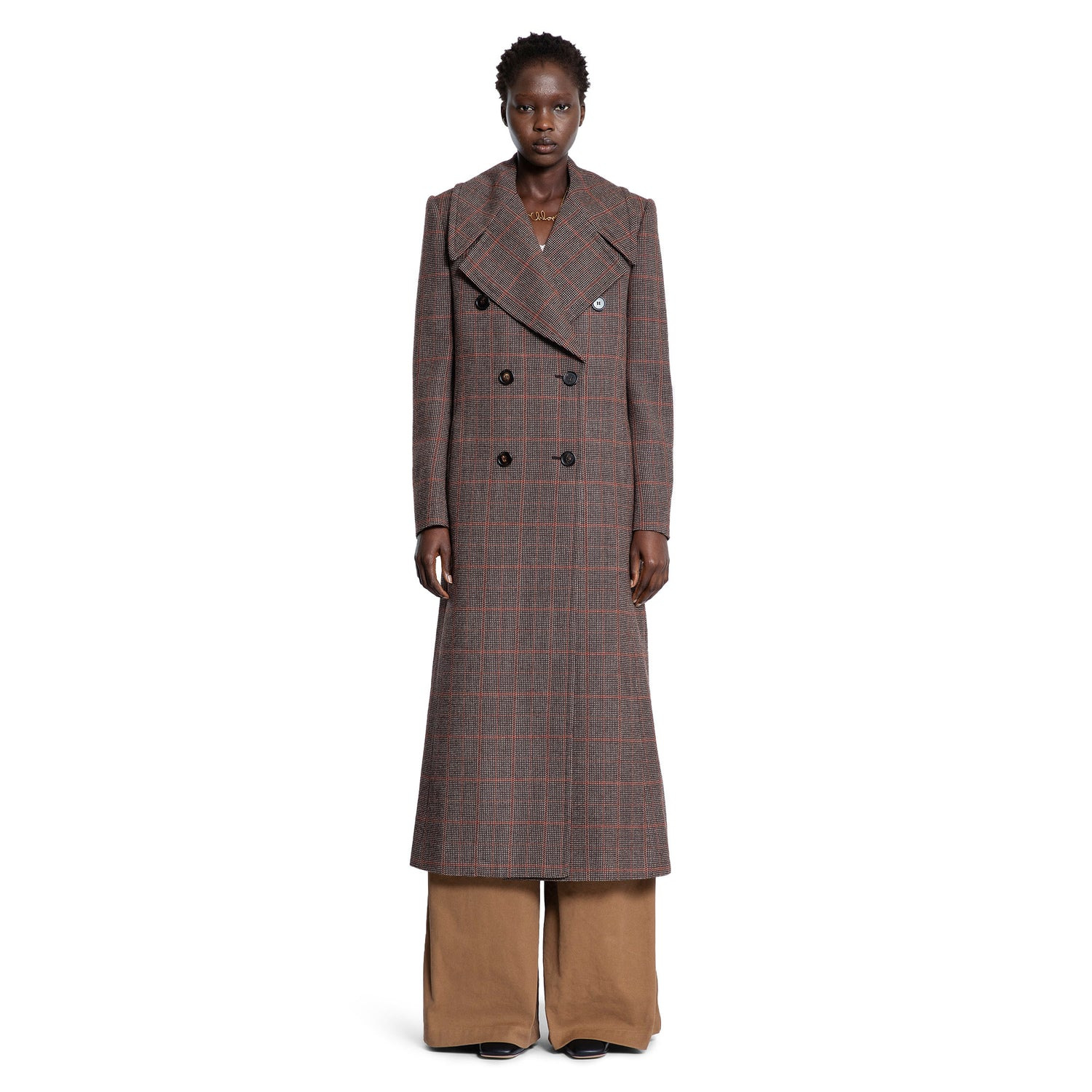 Long-Double-Breasted-Coat-In-Check-Wool - 6