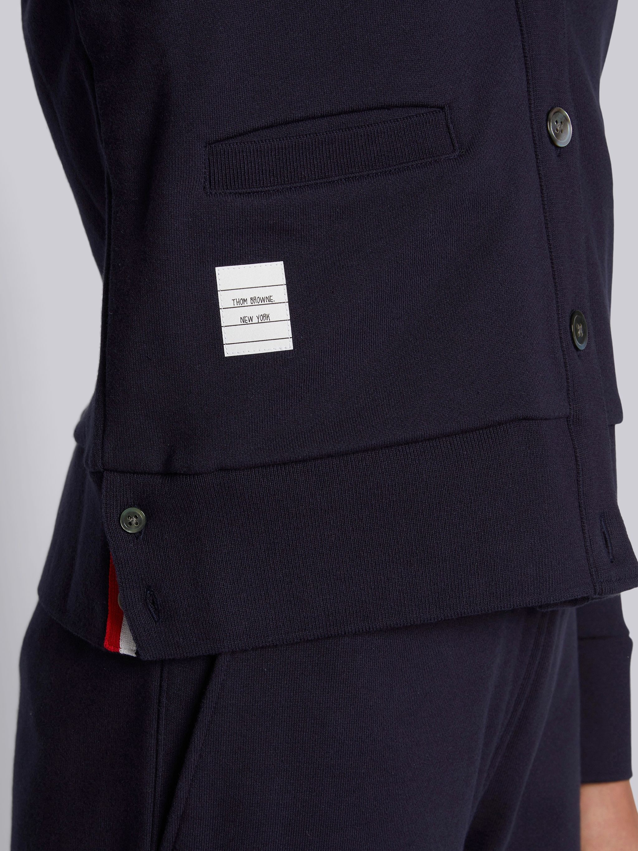 Navy Classic Loop Back Engineered 4-bar V-neck Cardigan - 4
