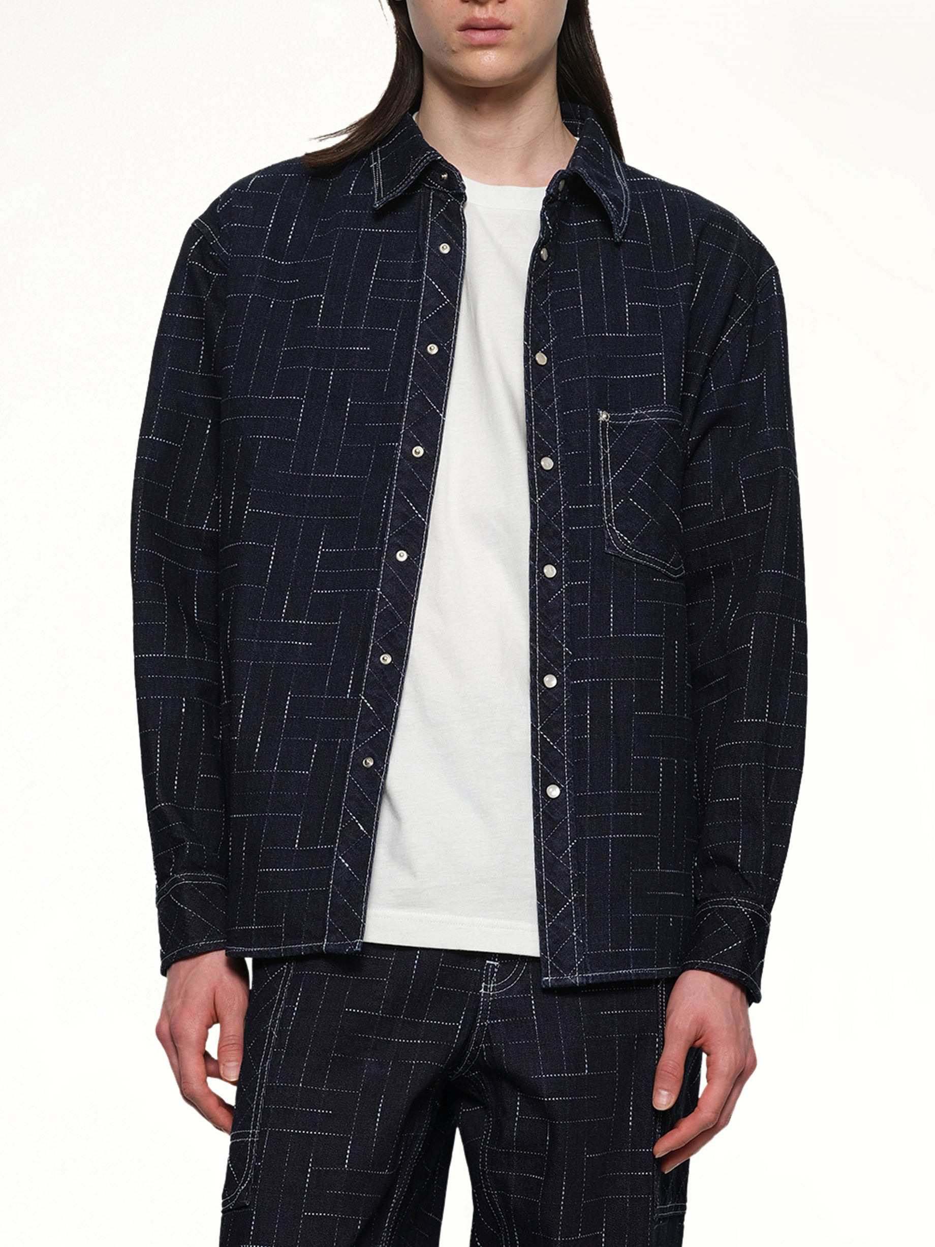 Kenzo Weave Casual Shirt in Rinse Blue Denim - 6