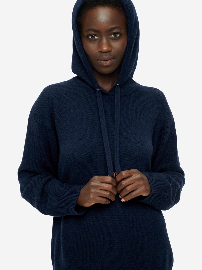 Women's Relaxed Pullover Hoodie Daphne Cashmere Navy - 7