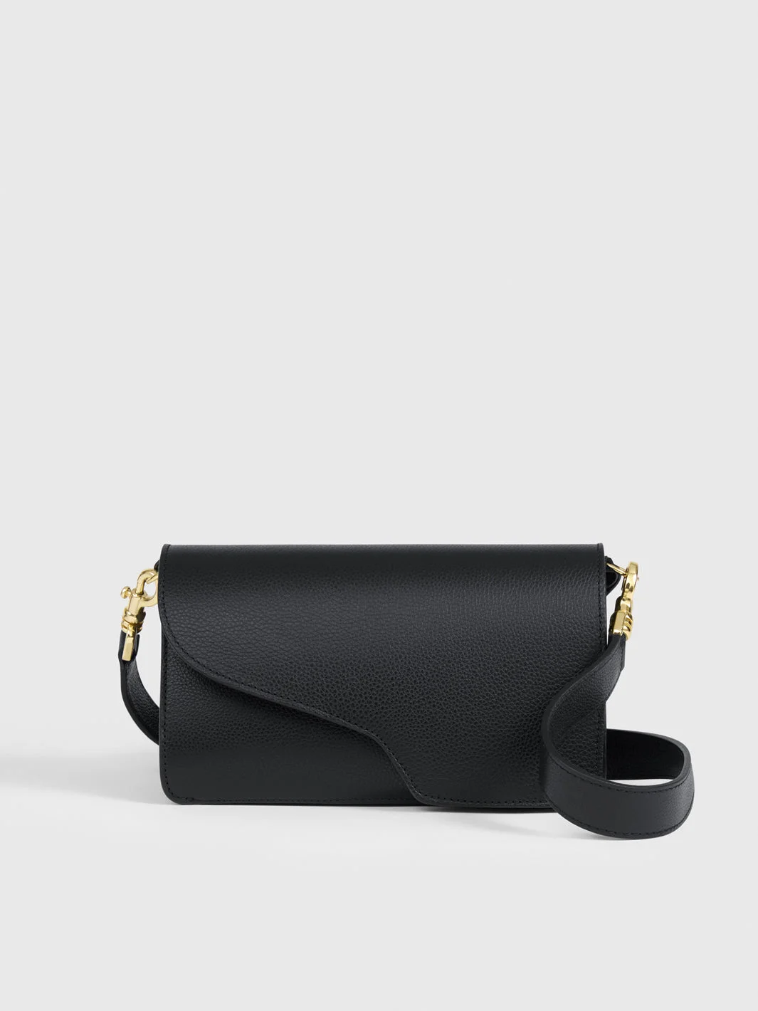 Assisi Black Grained Leather Shoulder Bag - 1