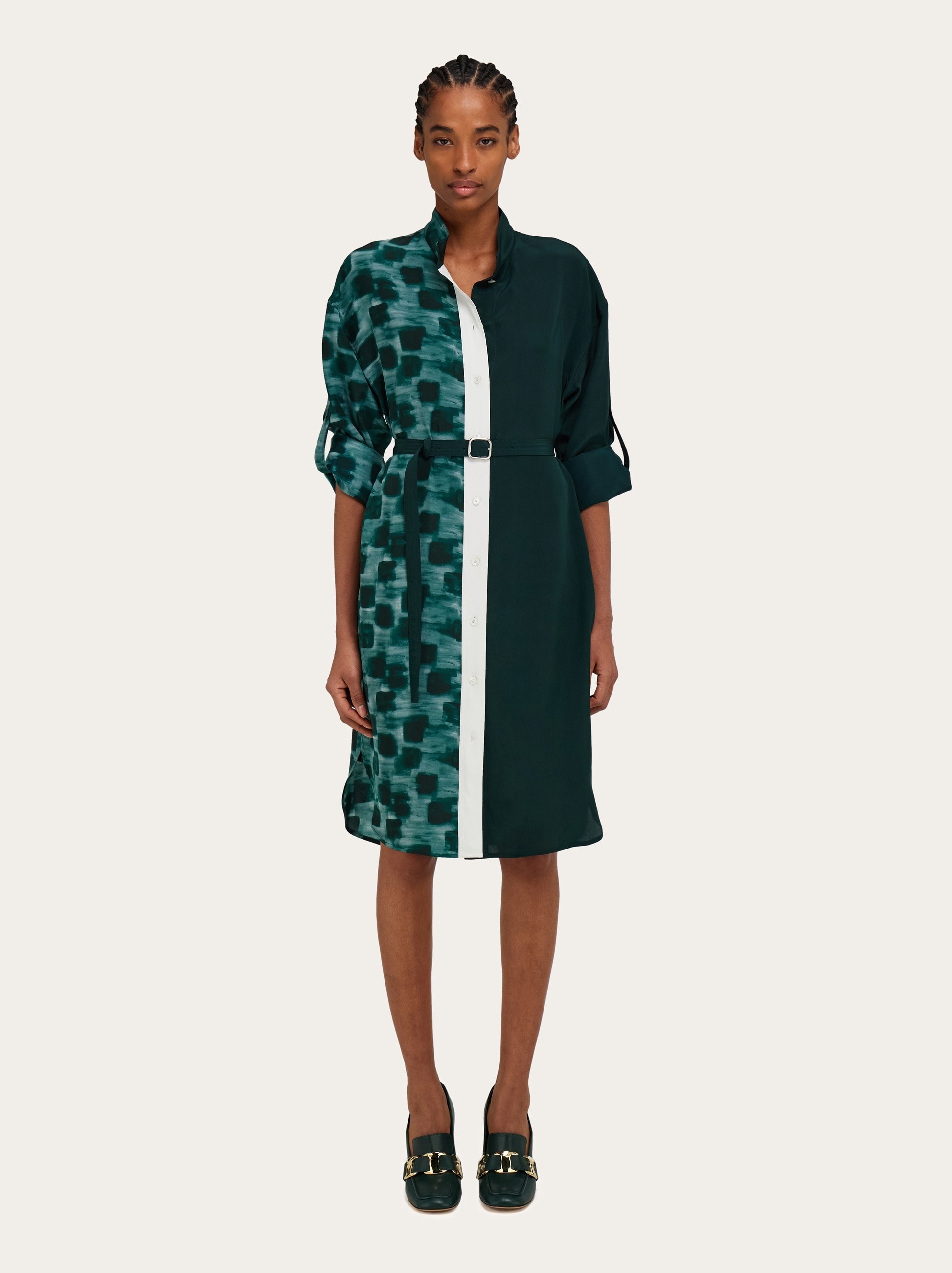 Shirt dress with contrasting prints - 2