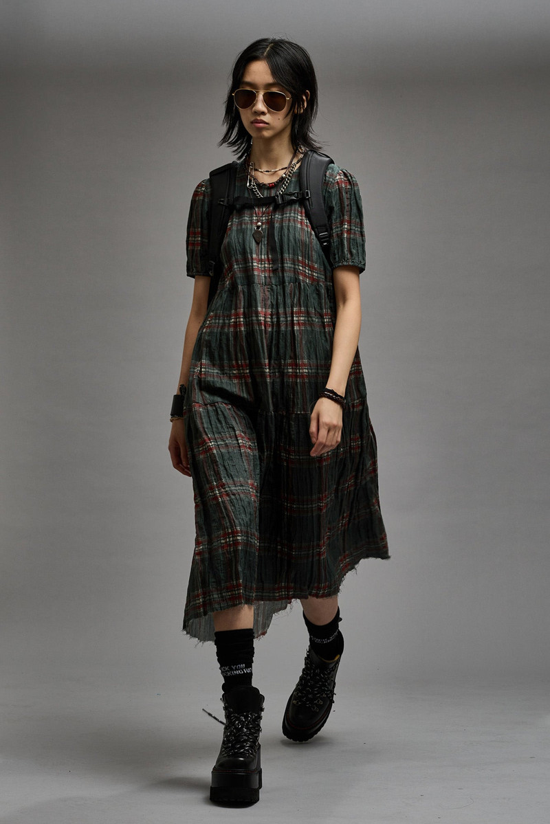 R13 RELAXED MIDI - MARSH GREEN PLAID outlook