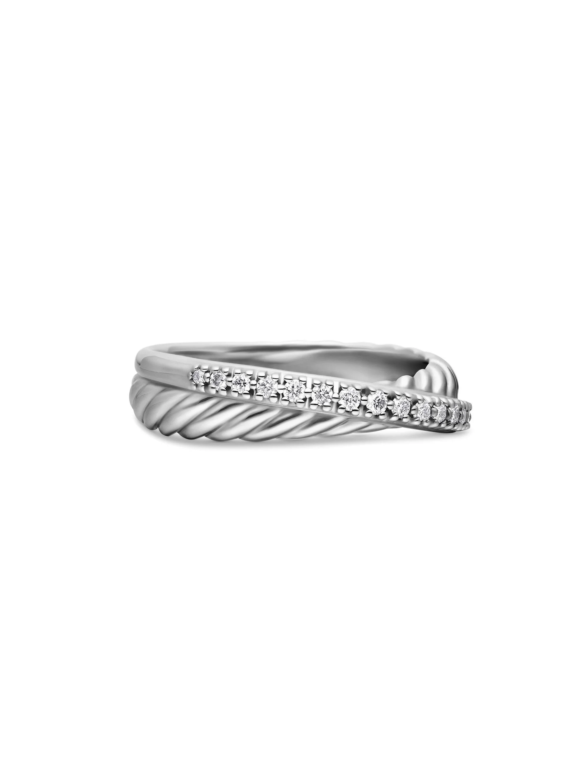 Women's Crossover Band Ring with Pavé Diamonds - Diamond - 1