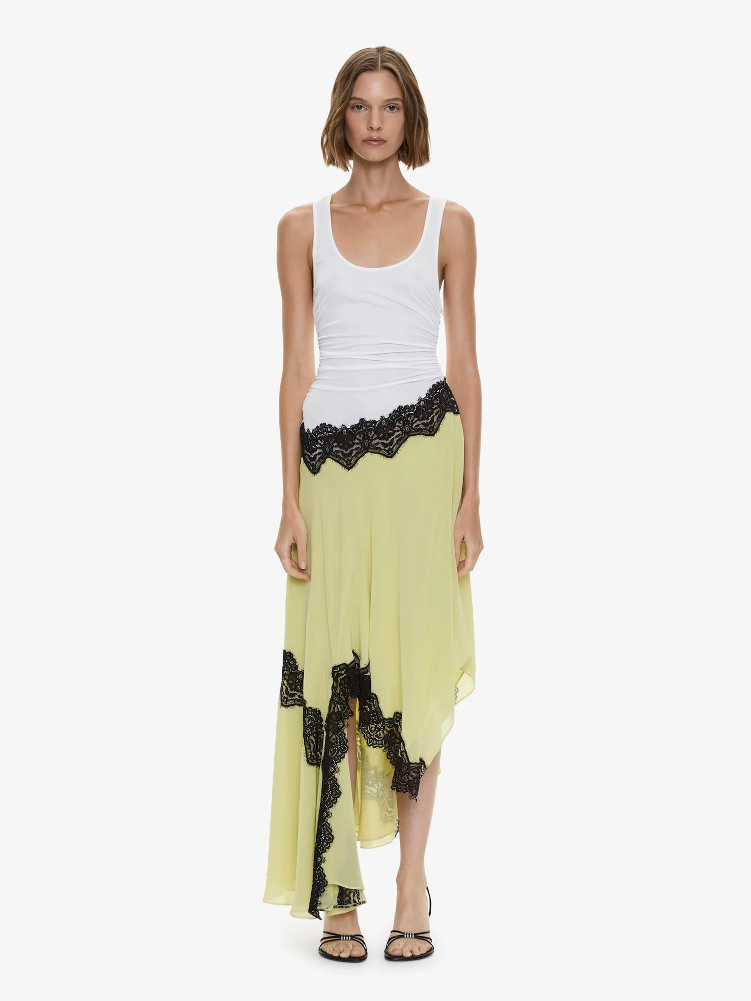 Cutaway Lace Gathered Tank Dress - 1