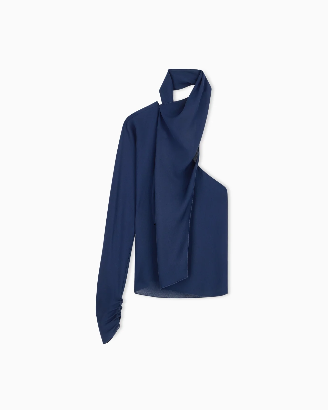 ONE-SHOULDER SHIRT IN SILK TRIPLE GEORGETTE WITH A SASH - 1