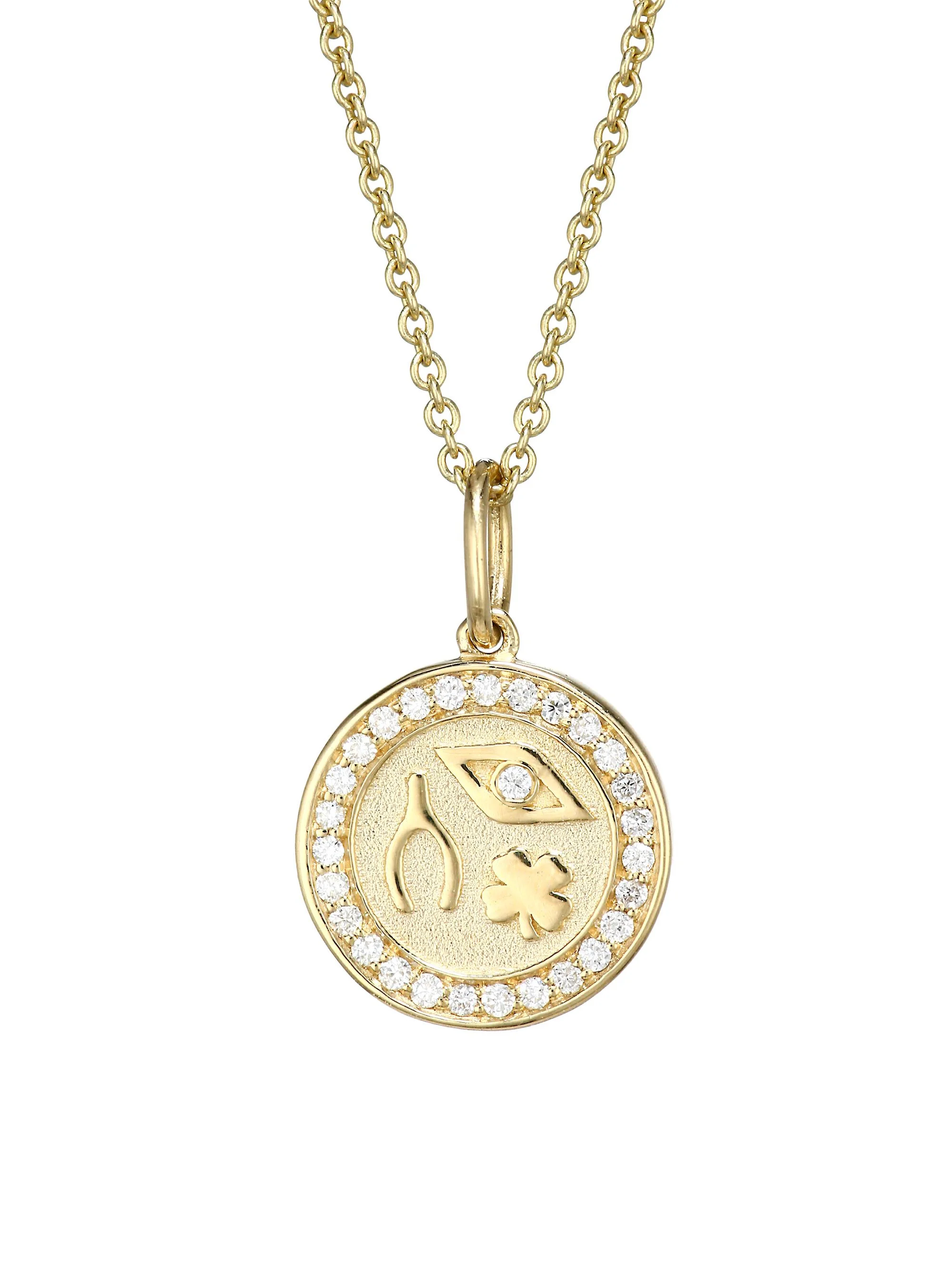 Women's 14K Yellow Gold & Diamond Tiny Luck & Protection Coin Pendant Necklace - Yellow Gold - 1