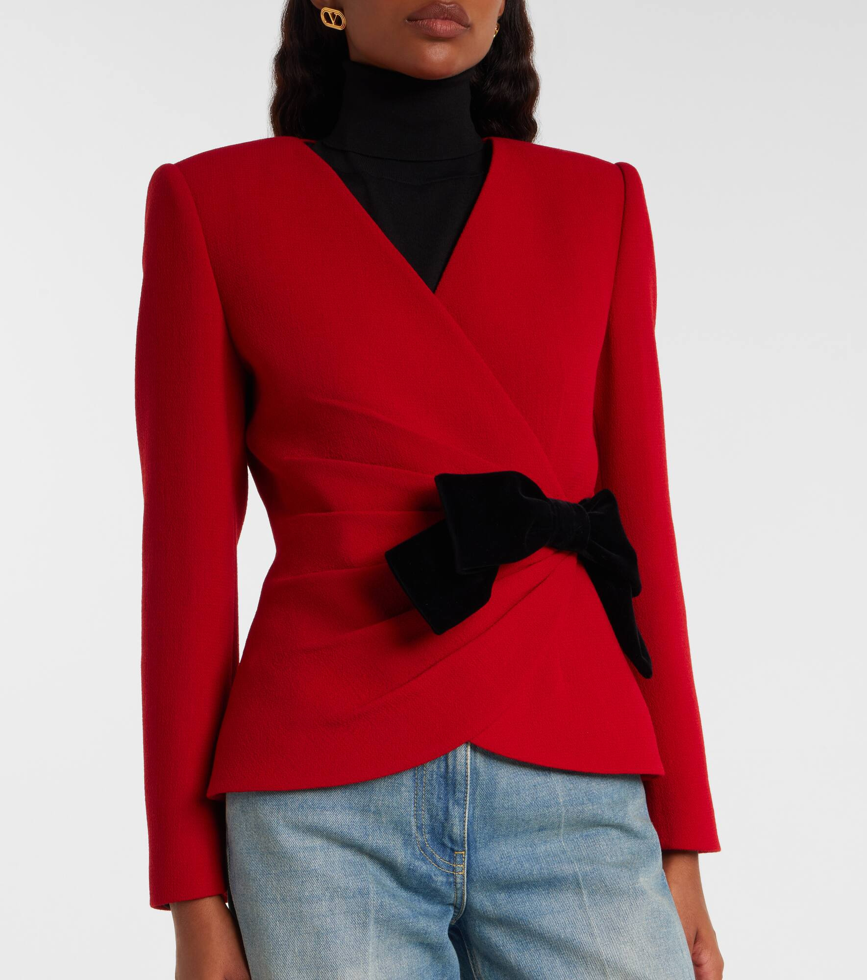 Bow-detail virgin wool jacket - 4