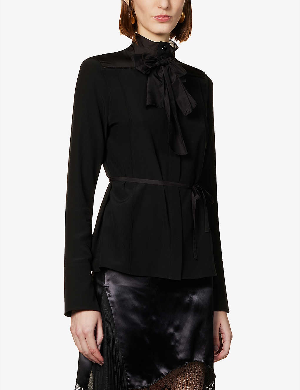 Neck-tie button-up silk blouse - 3